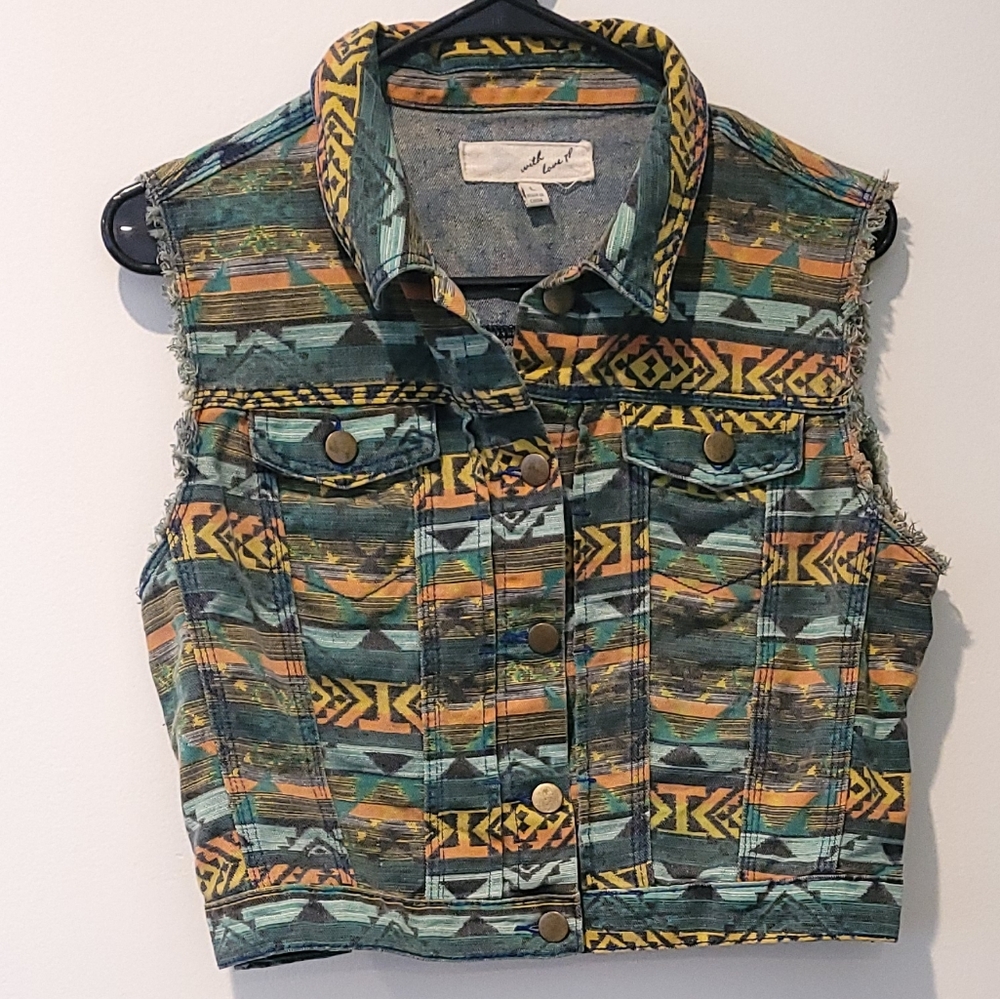Southwestern Inspired Colorful Patterned Cropped Vest